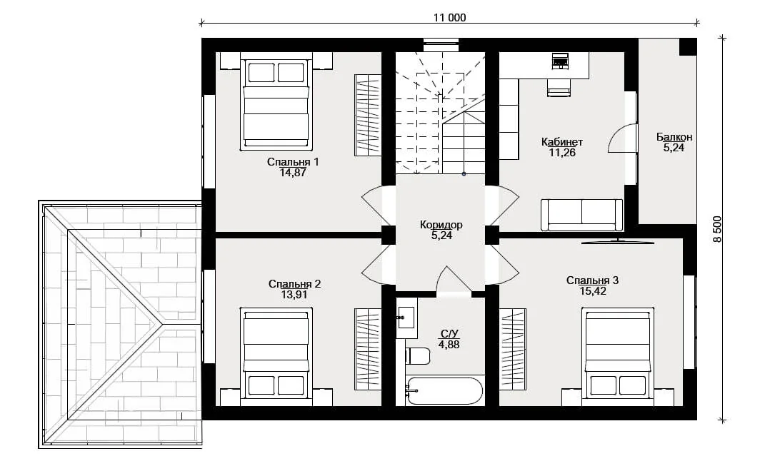 Планировка дома «Молодость», 2 этаж — 153 м²