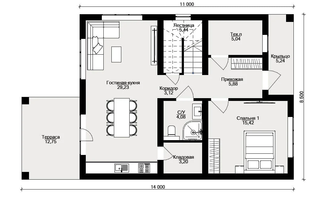Планировка дома «Молодость», 1 этаж — 153 м²