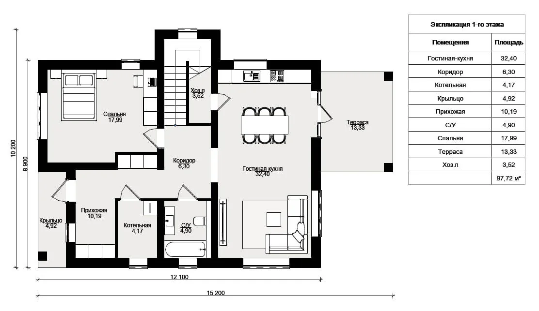 Планировка дома «Преображение», 1 этаж — 160 м²